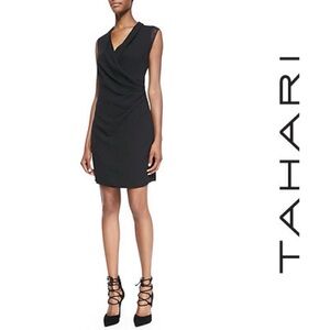 Tahari Black Draped Mini Dress
